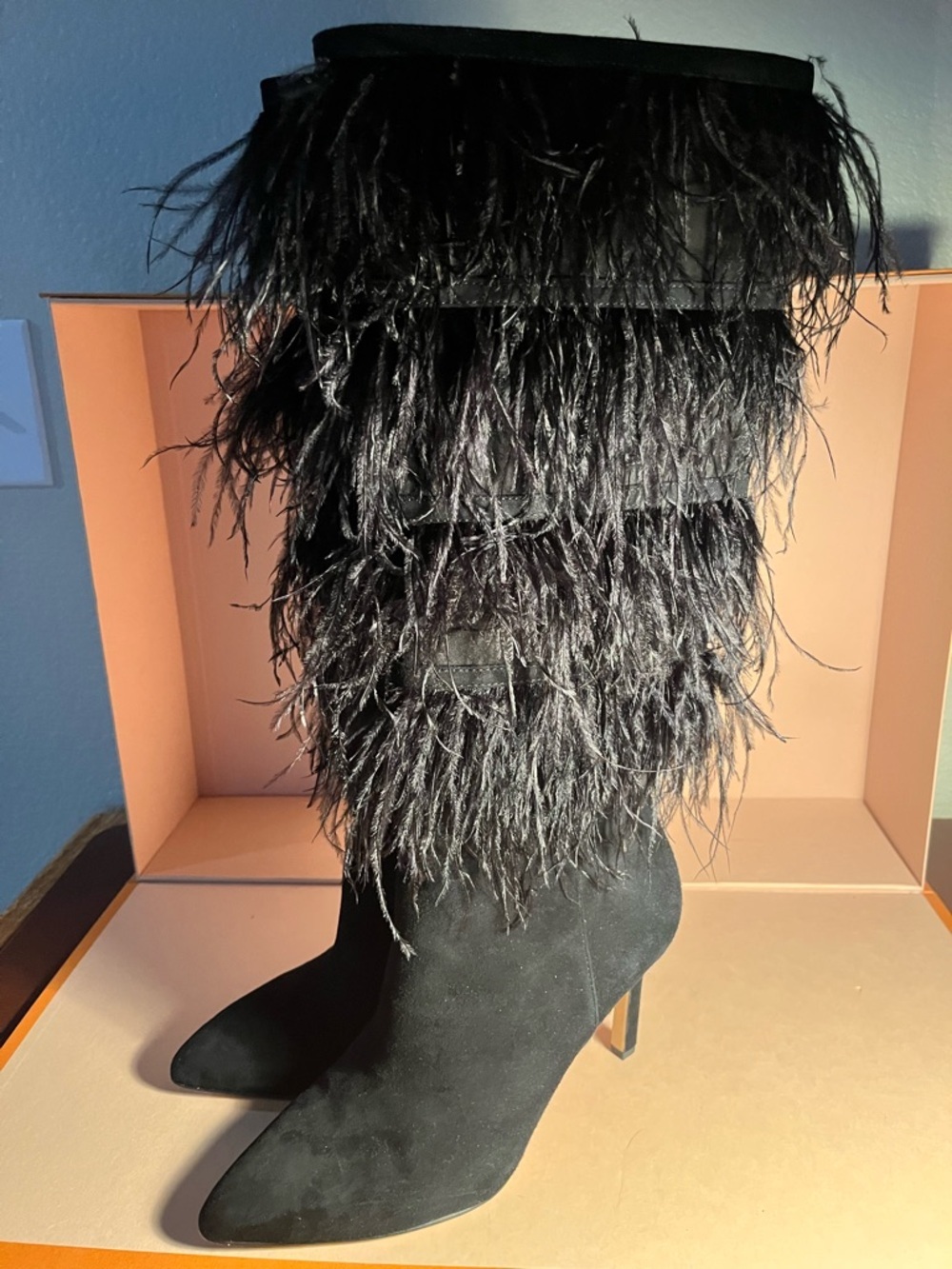 GIANNI BINI women’s boots with ostrich feathers size 9